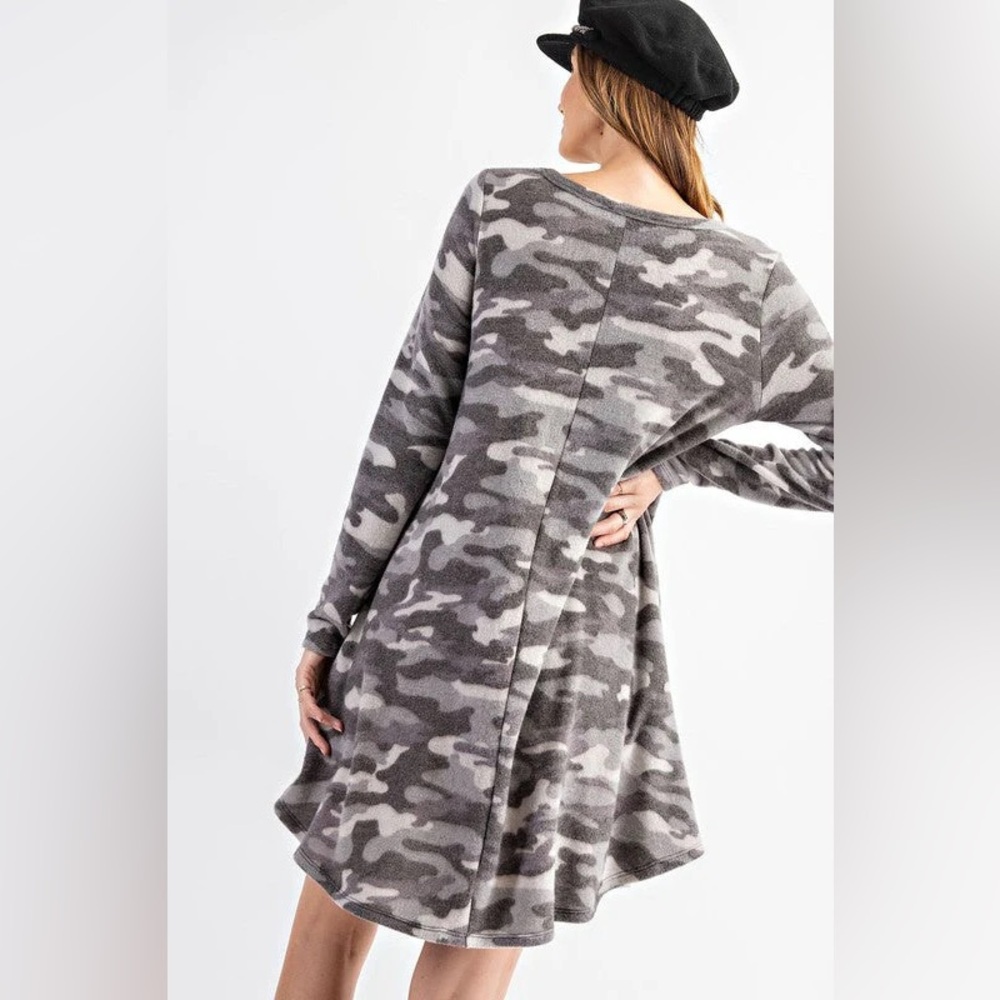 NWOT Three Bird Nest Brushed Camo Swing Dress - Picture 2 of 3